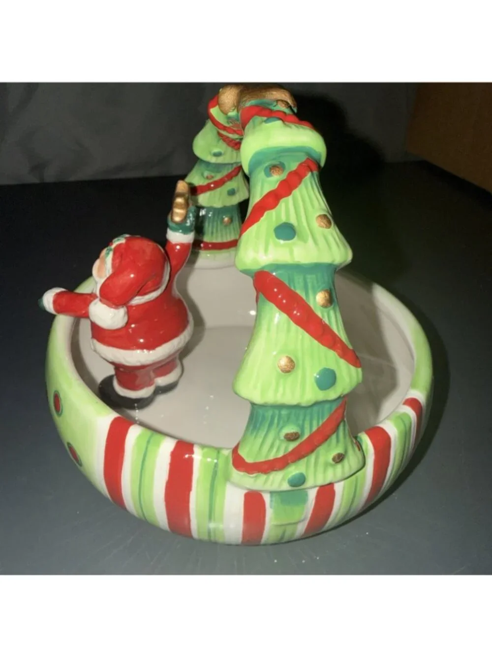 Fitz And Floyd Santa Claus Merry Christmas Basket 2006 Ceramic Candy Dish Vintag